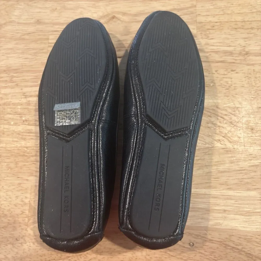 Michael Kors Ballet Flats Driving Shoes MK Silver Tone Logo Charm Black Size 6M